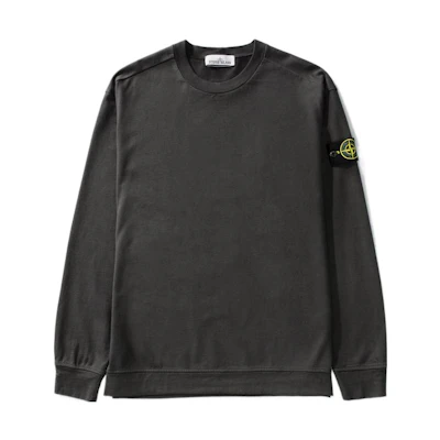 Stone Island Men’s Washed Crewneck Sweatshirt with Logo Patch in Charcoal Gray 771563750-V0065