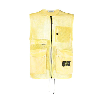 STONE ISLAND Mesh Patchwork Zip Vest Yellow Vest 7615G0622-V0030