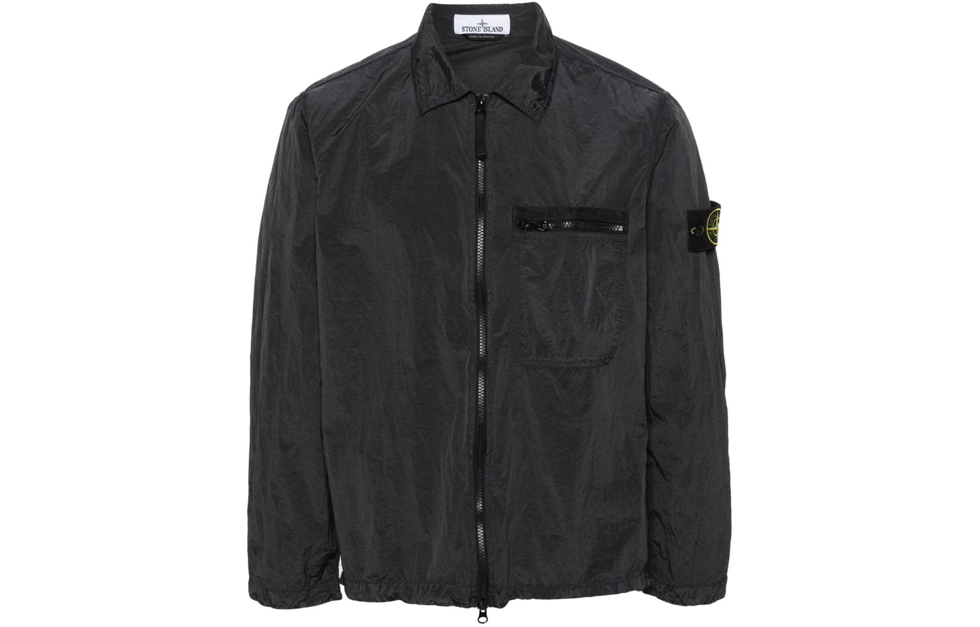 Stone Island Metal Nylon Logo Long Sleeve Jacket - Carbon Black (). 801511219-V0065
