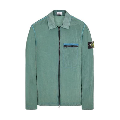 STONE ISLAND Metal Nylon Series SS24 Light Green Logo Pocket Long Sleeve Jacket Men 801511219-V0052