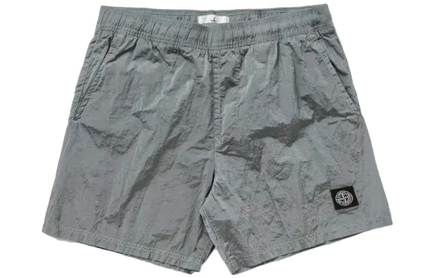 Stone Island Metallic Nylon Elastic Straight Logo Shorts Silver Grey Mens Casual Wear 1015B0943-V0041