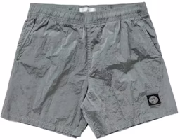Stone Island Metallic Nylon Elastic Straight Logo Shorts Silver Grey Mens Casual Wear 1015B0943-V0041 Stone Island Metallic Nylon Elastic Straight Logo Shorts Silver Grey Mens Casual Wear 1015B0943-V0041