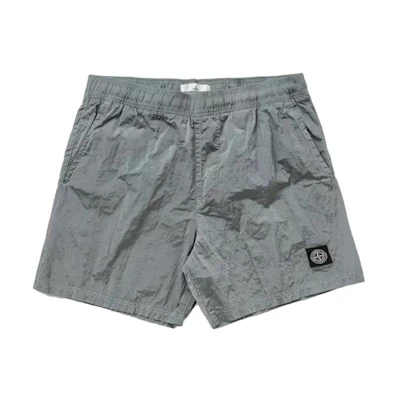 Stone Island Metallic Nylon Elastic Straight Logo Shorts Silver Grey Mens Casual Wear 1015B0943-V0041