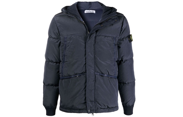 Stone Island Metallic Nylon Hooded Down Jacket Unisex - Navy Blue 751544508-V0026 圖 2