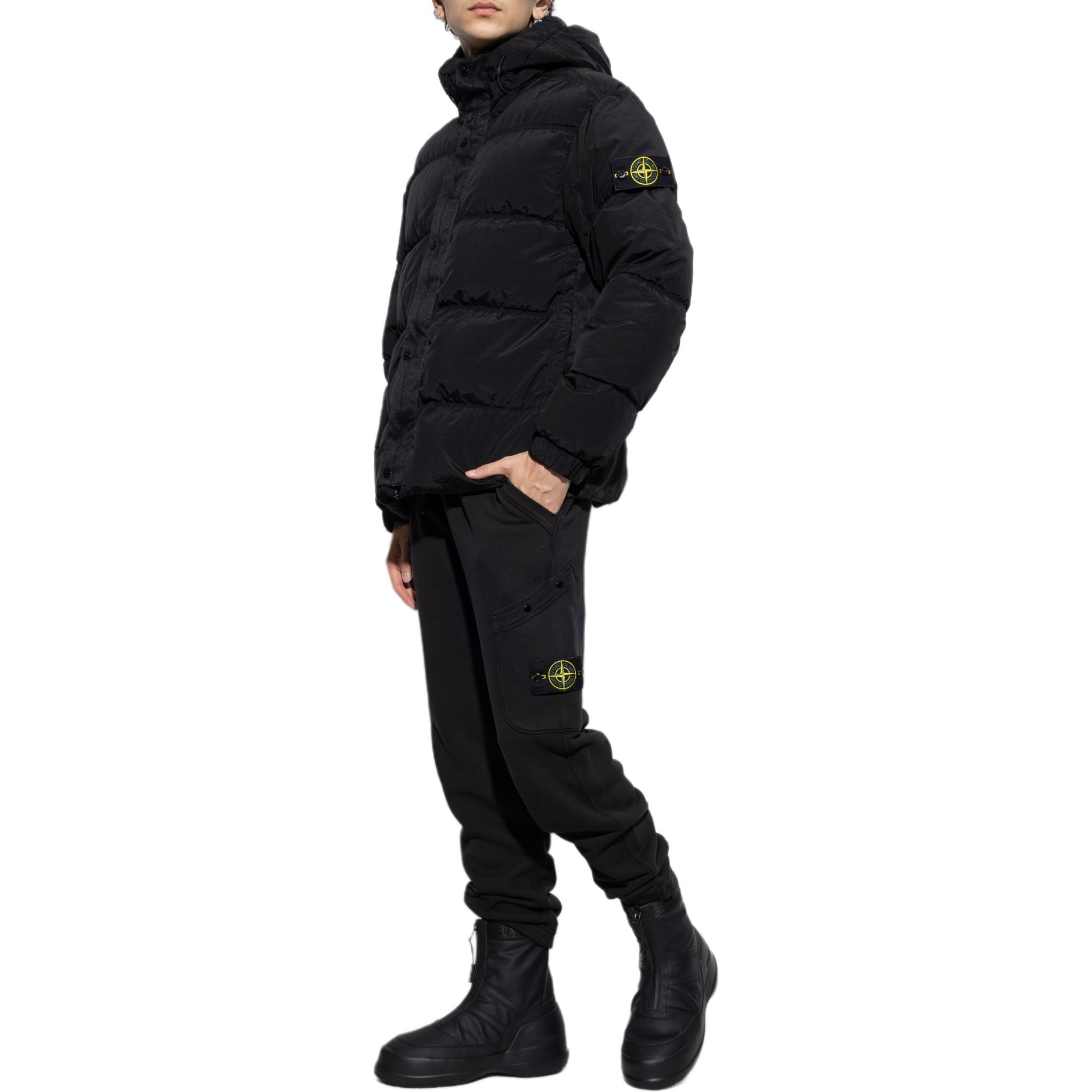 Stone Island Metallic Nylon Logo Patch Hooded Down Jacket Black Unisex 811541419-V0029 圖 3