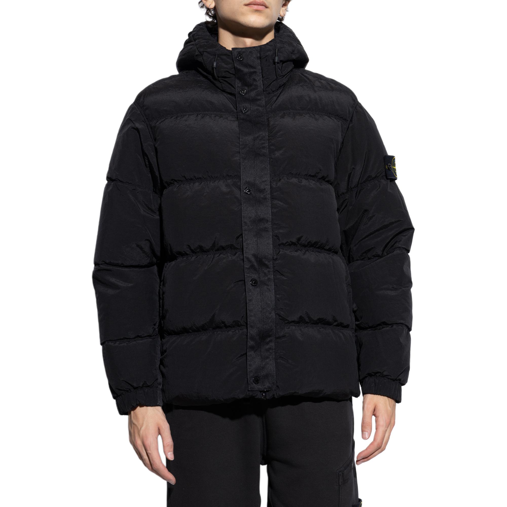 Stone Island Metallic Nylon Logo Patch Hooded Down Jacket Black Unisex 811541419-V0029 圖 4