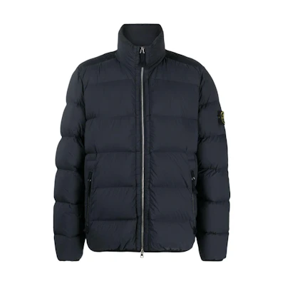 Stone Island Metallic Nylon Puffer Jacket Unisex Blue - Relaxed Fit Zipper Design 791544028-V0020