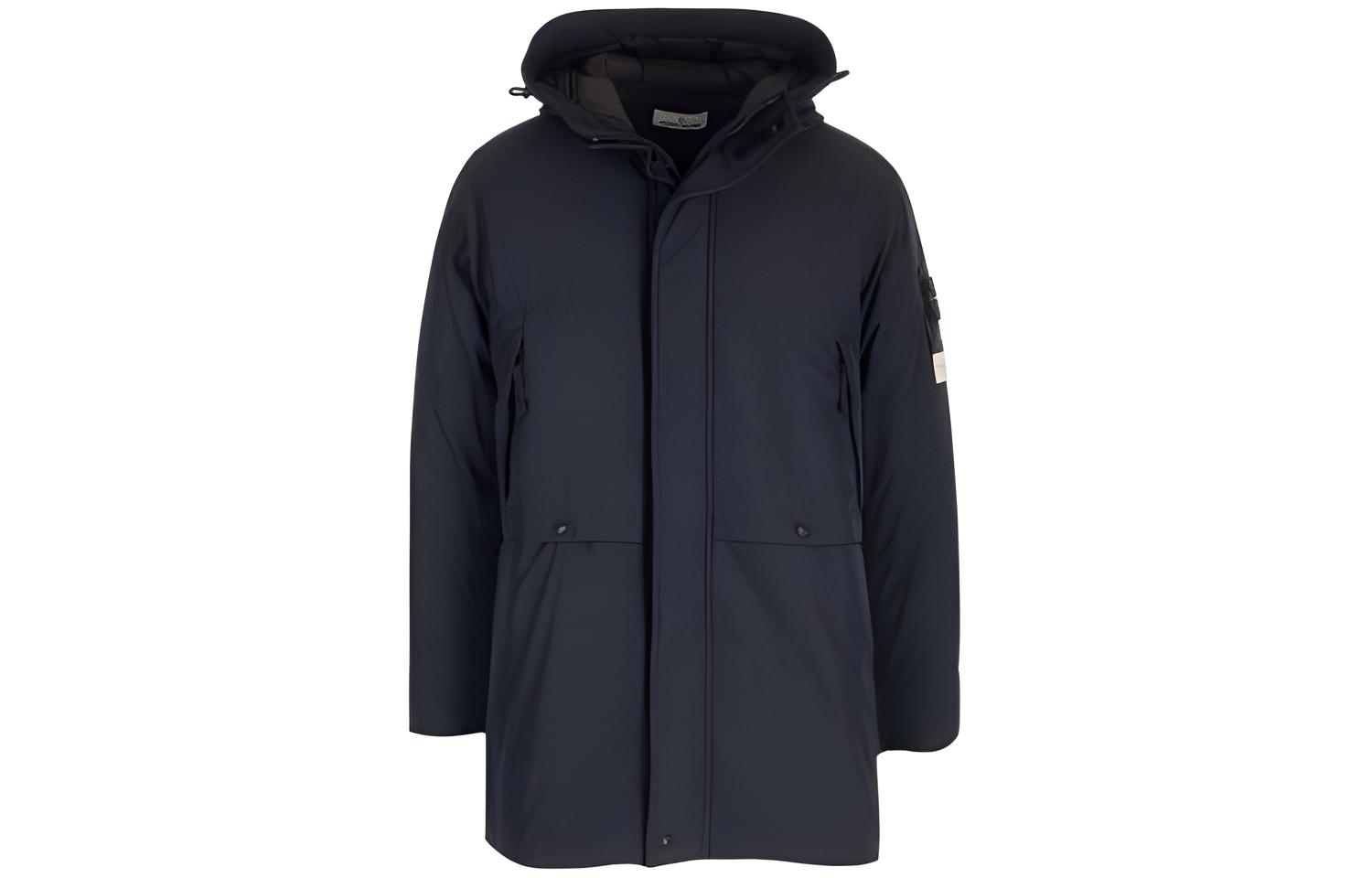 Stone Island Micro Twill Loose Fit Hooded Zip Jacket Blue Mens Comfortable Coat 791570826-V0020