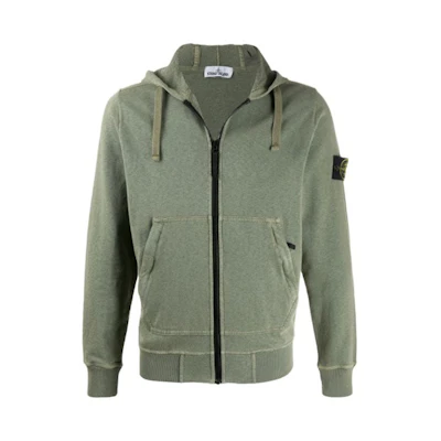 Stone Island Military Green Cotton Zip-Up Hoodie Jacket 721564251-V0058