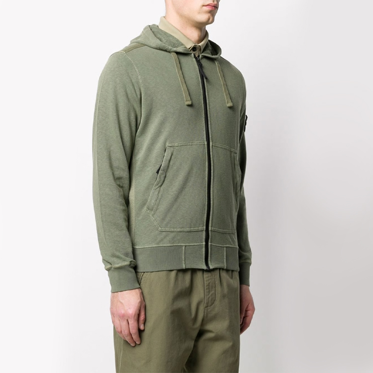 Stone Island Military Green Cotton Zip-Up Hoodie Jacket 721564251-V0058 圖 4