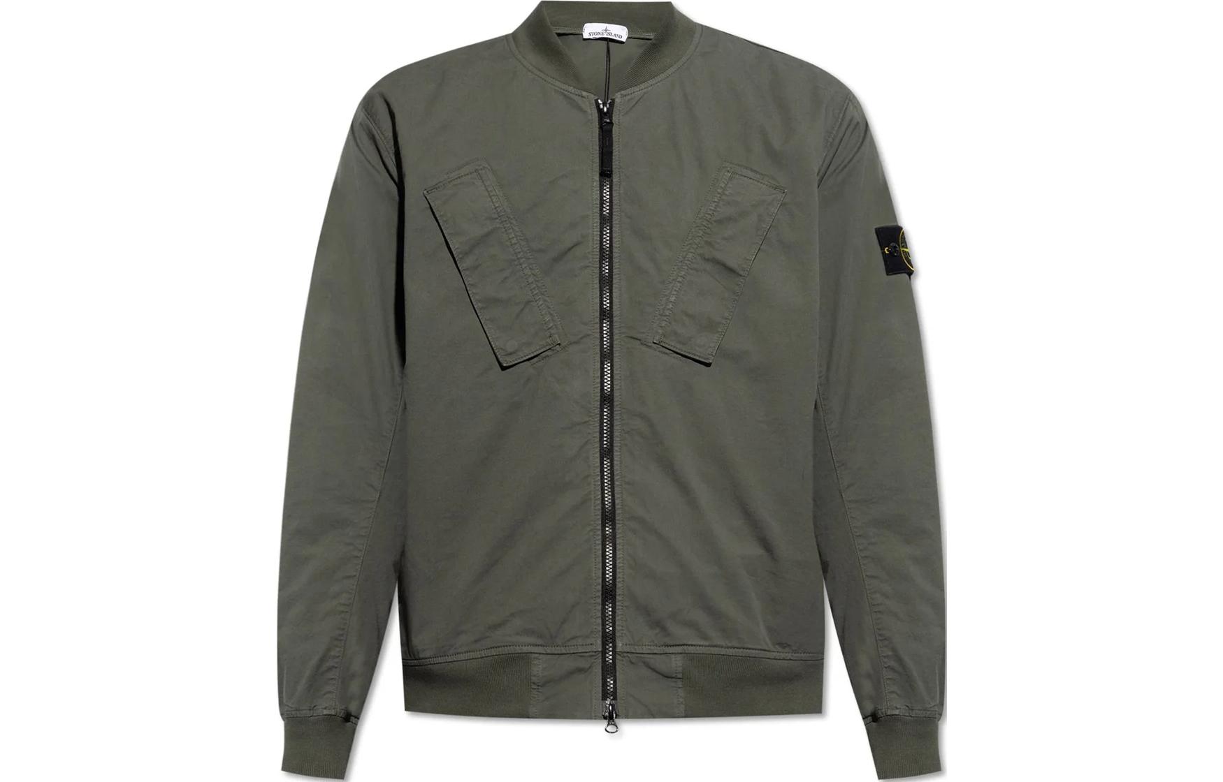 Stone Island Military Green Zip-Up Logo Stand Collar Jacket 8015425100-V0059