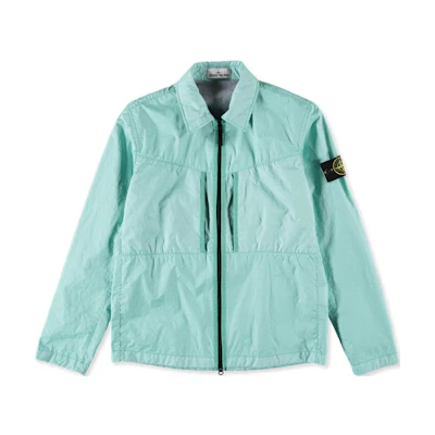 Stone Island Mint Zip-Up Logo Collared Long Sleeve Jacket 741510523-V0044