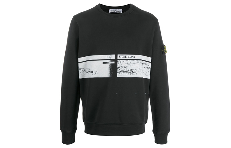 Stone Island Mountain Print Crewneck Pullover Sweatshirt Men Black MO721563094-V0029