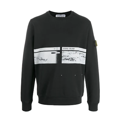 Stone Island Mountain Print Crewneck Pullover Sweatshirt Men Black MO721563094-V0029