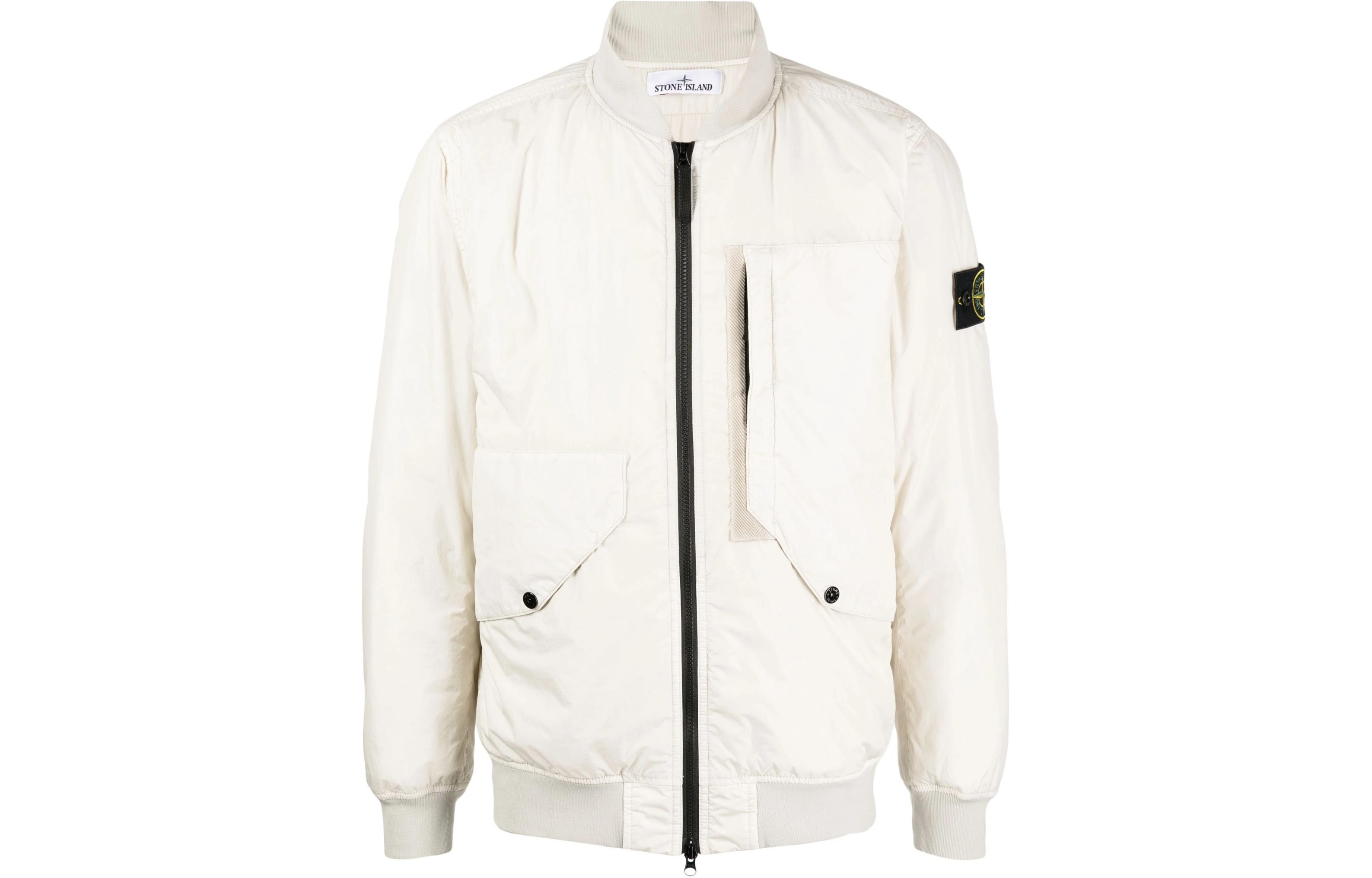 Stone Island Multi-Pocket Zip-Up Long Sleeve Jacket White Outerwear 791540923-V0097