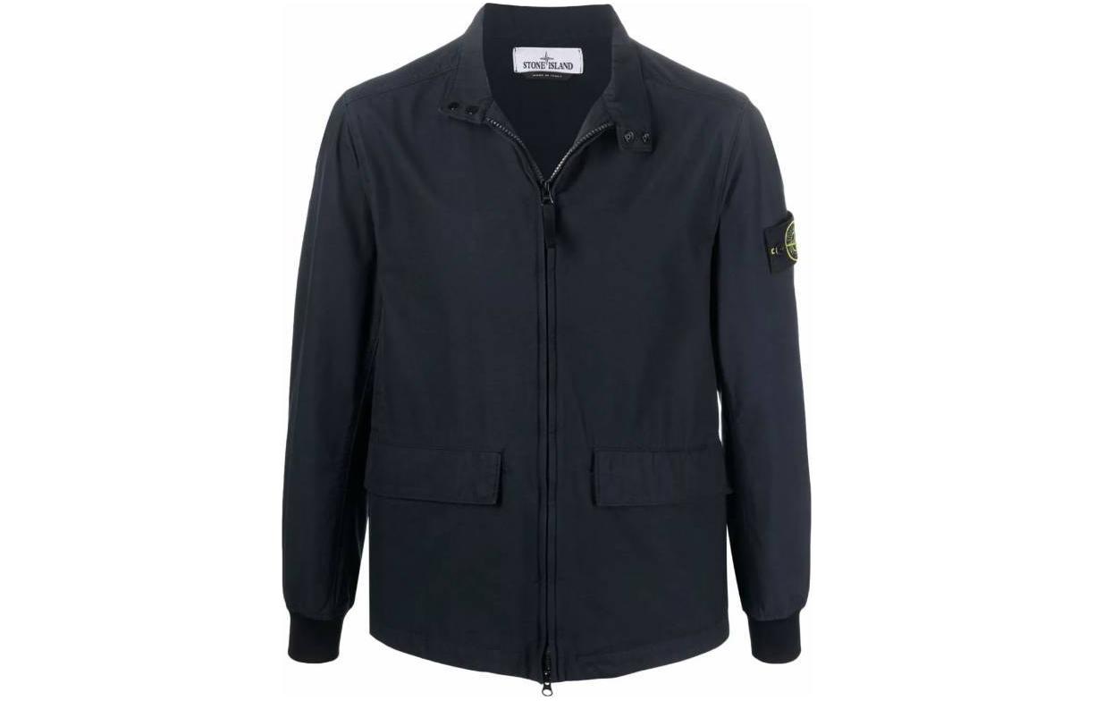 Stone Island Navy Blue Badge Patch Zip-Up Jacket for Men 761541033-V0020