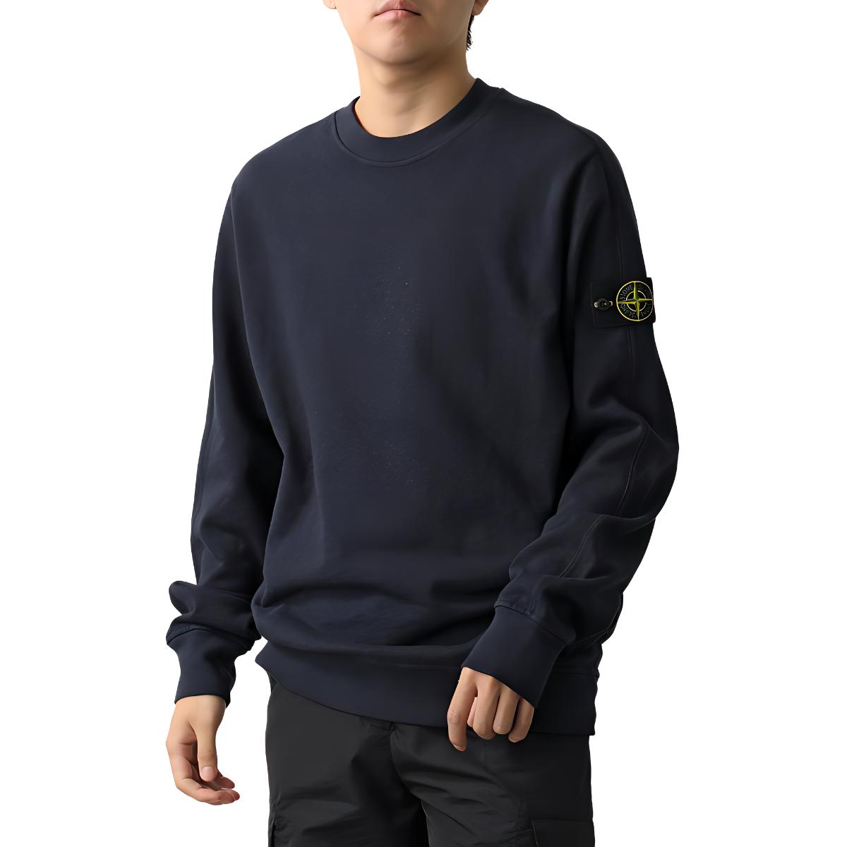 Stone Island Navy Blue Crewneck Sweatshirt with Side Badge Logo 360627605-V0020
