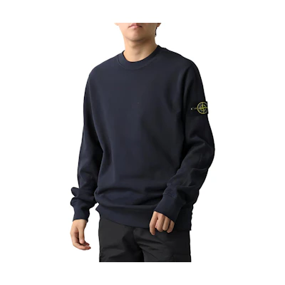 Stone Island Navy Blue Crewneck Sweatshirt with Side Badge Logo 360627605-V0020