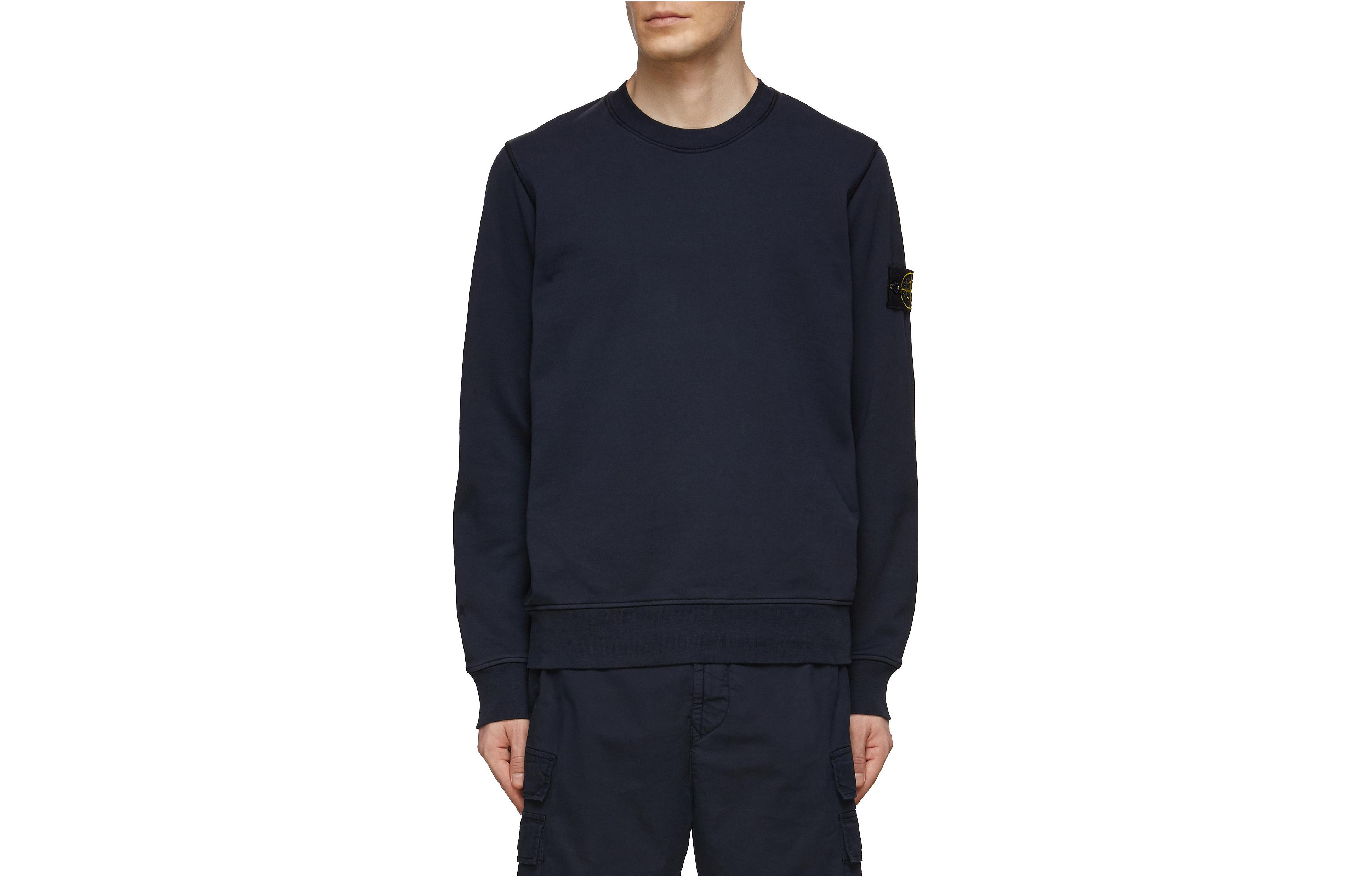Stone Island Navy Blue Crewneck Sweatshirt with Sleeve Badge 731661340-V0028