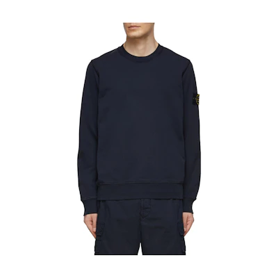 Stone Island Navy Blue Crewneck Sweatshirt with Sleeve Badge 731661340-V0028