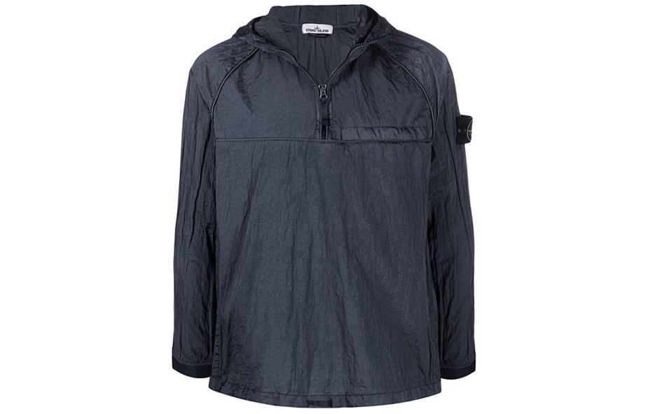 Stone Island Navy Blue Half-Zip Hoodie Jacket with Logo for Men 761541720-V0020