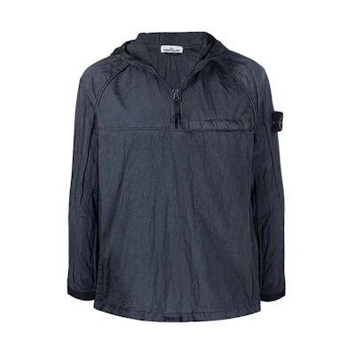 Stone Island Navy Blue Half-Zip Hoodie Jacket with Logo for Men 761541720-V0020