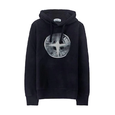 Stone Island Navy Blue Hooded Printed Pullover Sweatshirt for Men 711566089-V0020