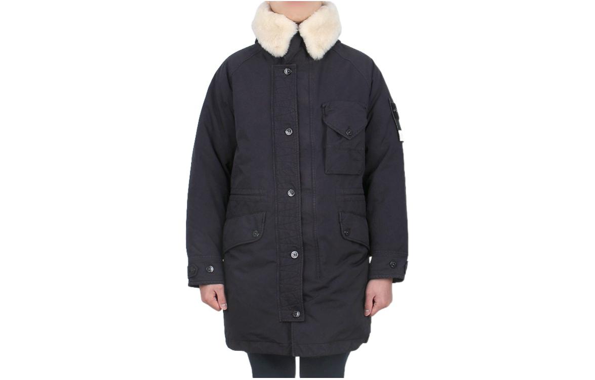 Stone Island Navy Blue Hooded Single-Breasted Long Jacket for Men 791570449-V0020