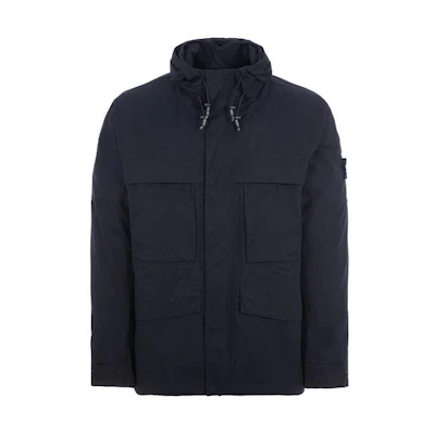 Stone Island Navy Blue Hoodie Jacket with Side Logo Badge for Men 8015433F1-V0020