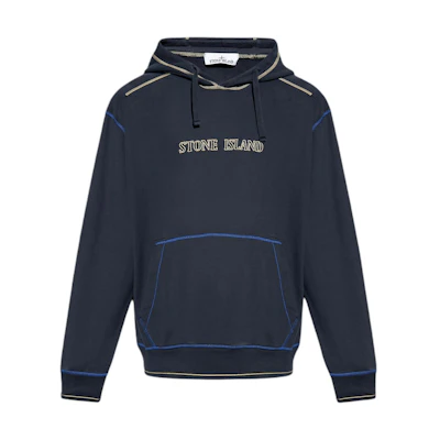 STONE ISLAND Navy Blue Letter Embroidered Oversized Hoodie Men’s Long Sleeve. 791560678-V0020