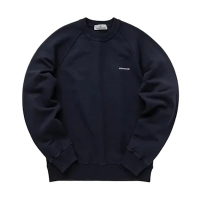 Stone Island Navy Blue Letter Print Crewneck Pullover Sweatshirt Men 801560755-V0020