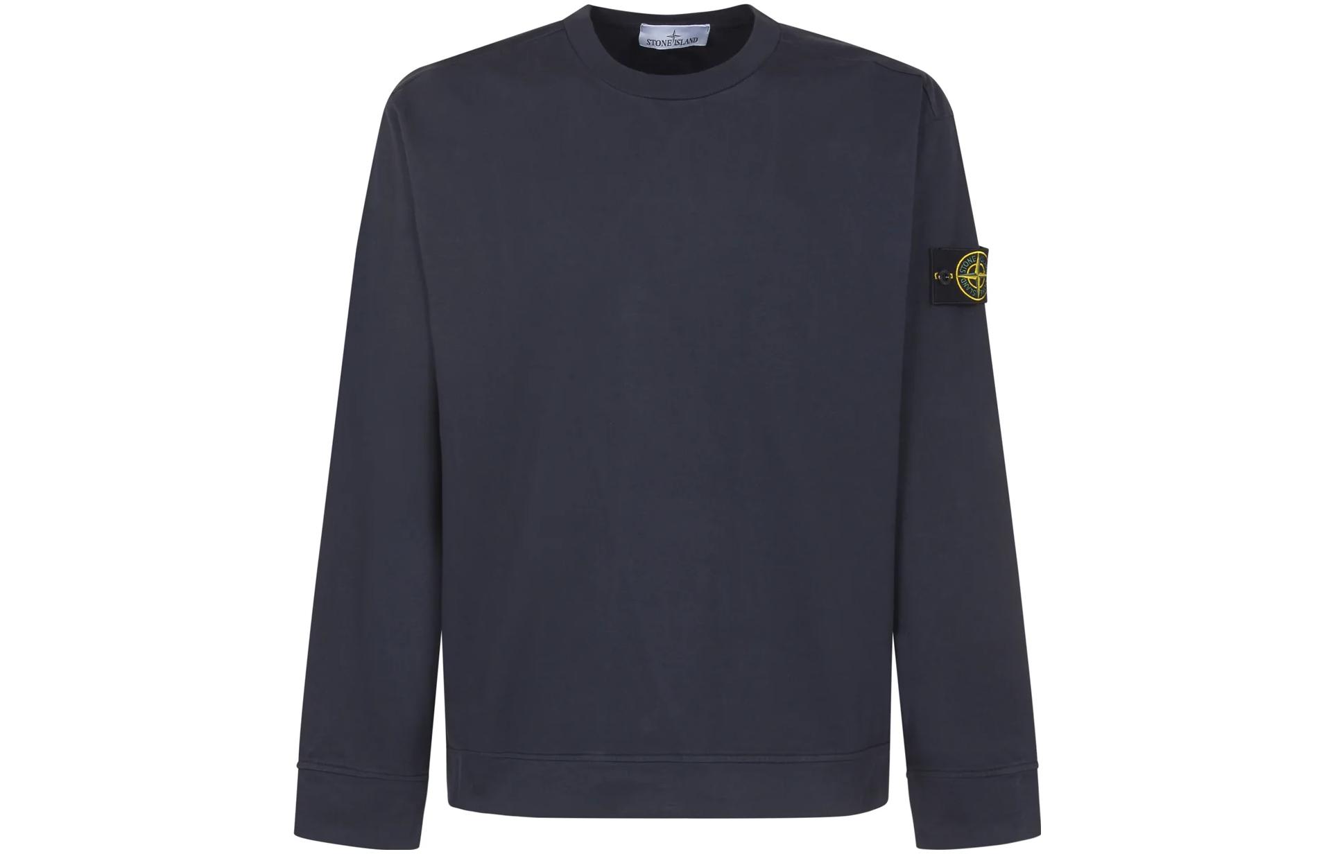 Stone Island Navy Blue Logo Crewneck Pullover Sweatshirt Long Sleeve 791563750-V0020