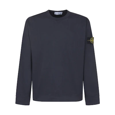 Stone Island Navy Blue Logo Crewneck Pullover Sweatshirt Long Sleeve 791563750-V0020