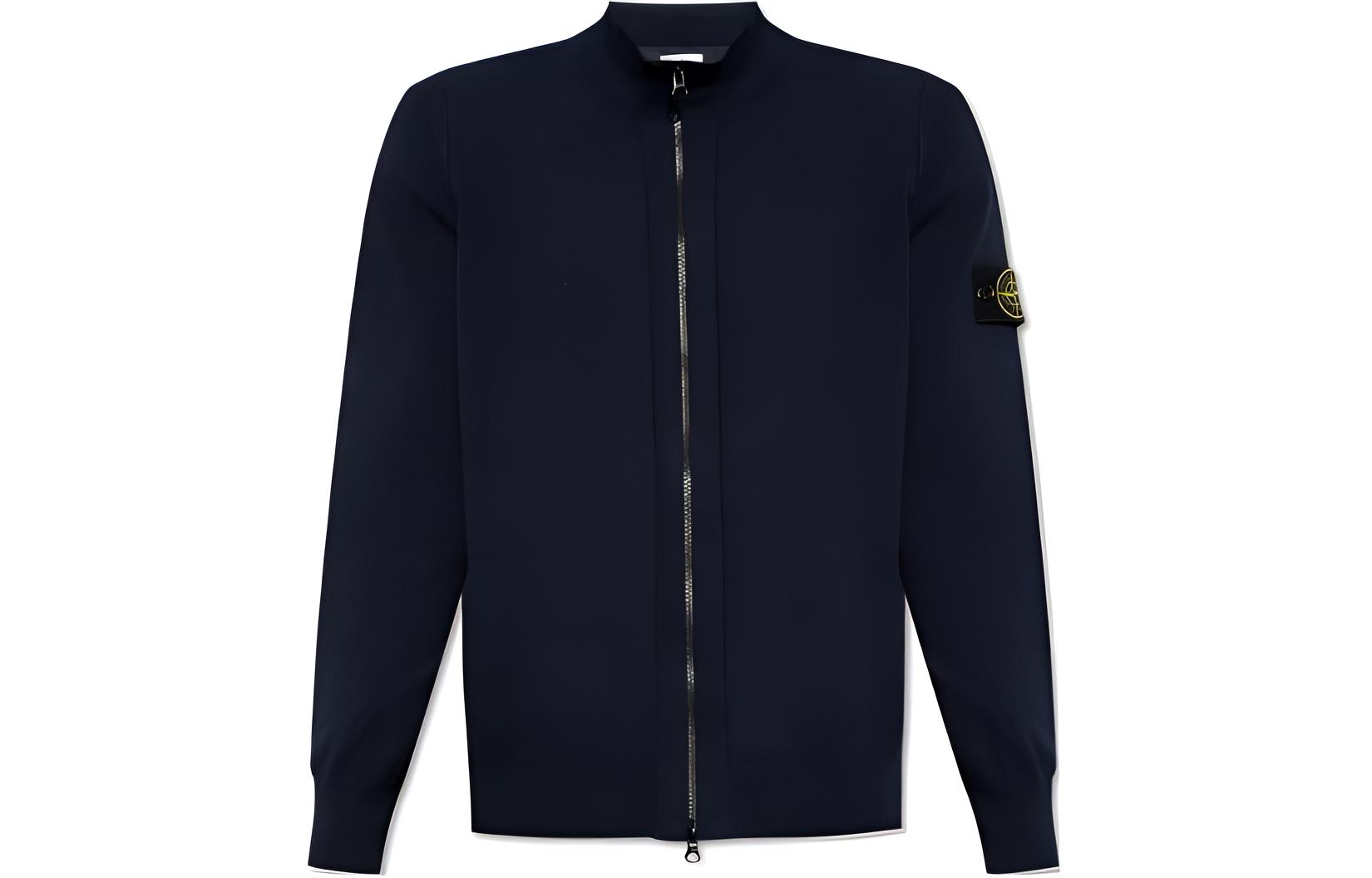 Stone Island Navy Blue Logo Crewneck Zip-Up Slim Fit Long Sleeve Jacket 8015542B20-V0020