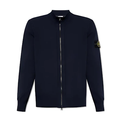 Stone Island Navy Blue Logo Crewneck Zip-Up Slim Fit Long Sleeve Jacket 8015542B20-V0020