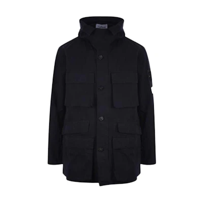 Stone Island Navy Blue Logo Embroidered Zip-Up Hoodie Jacket for Men 761542306-V0020