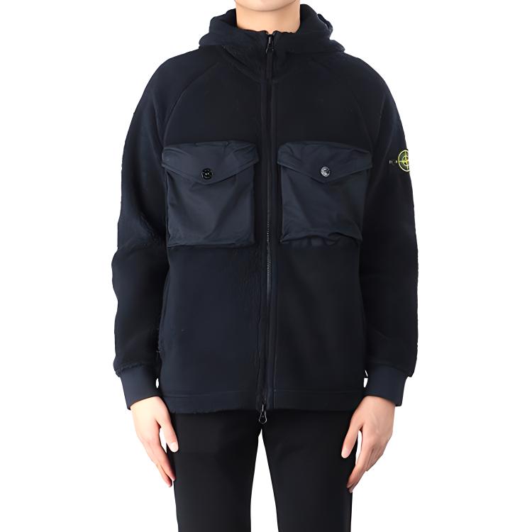 Stone Island Navy Blue Logo Hooded Zip-Up Jacket 751560134-V0020