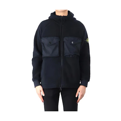 Stone Island Navy Blue Logo Hooded Zip-Up Jacket 751560134-V0020