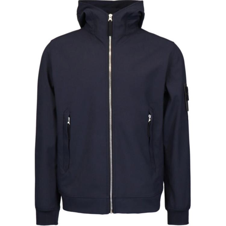 Stone Island Navy Blue Logo Hoodie Zip-Up Jacket for Men 721540927-V0020