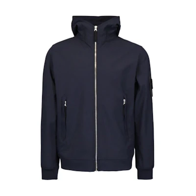 Stone Island Navy Blue Logo Hoodie Zip-Up Jacket for Men 721540927-V0020