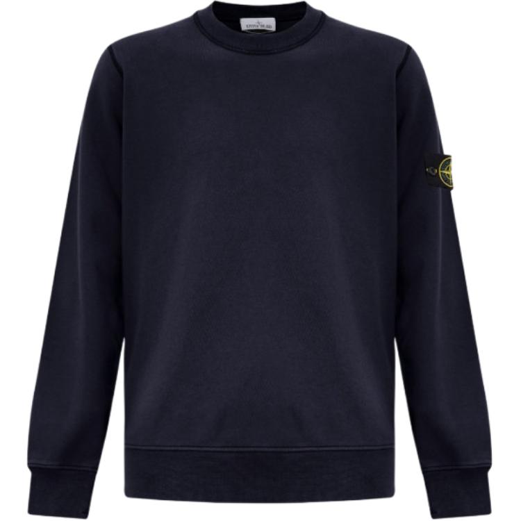 Stone Island Navy Blue Logo Patch Crewneck Pullover Sweatshirt - 811563051-V0020