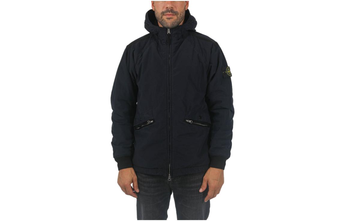 Stone Island Navy Blue Logo Patch Zip-Up Hooded Jacket 791541631-V0020