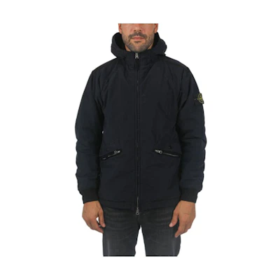 Stone Island Navy Blue Logo Patch Zip-Up Hooded Jacket 791541631-V0020