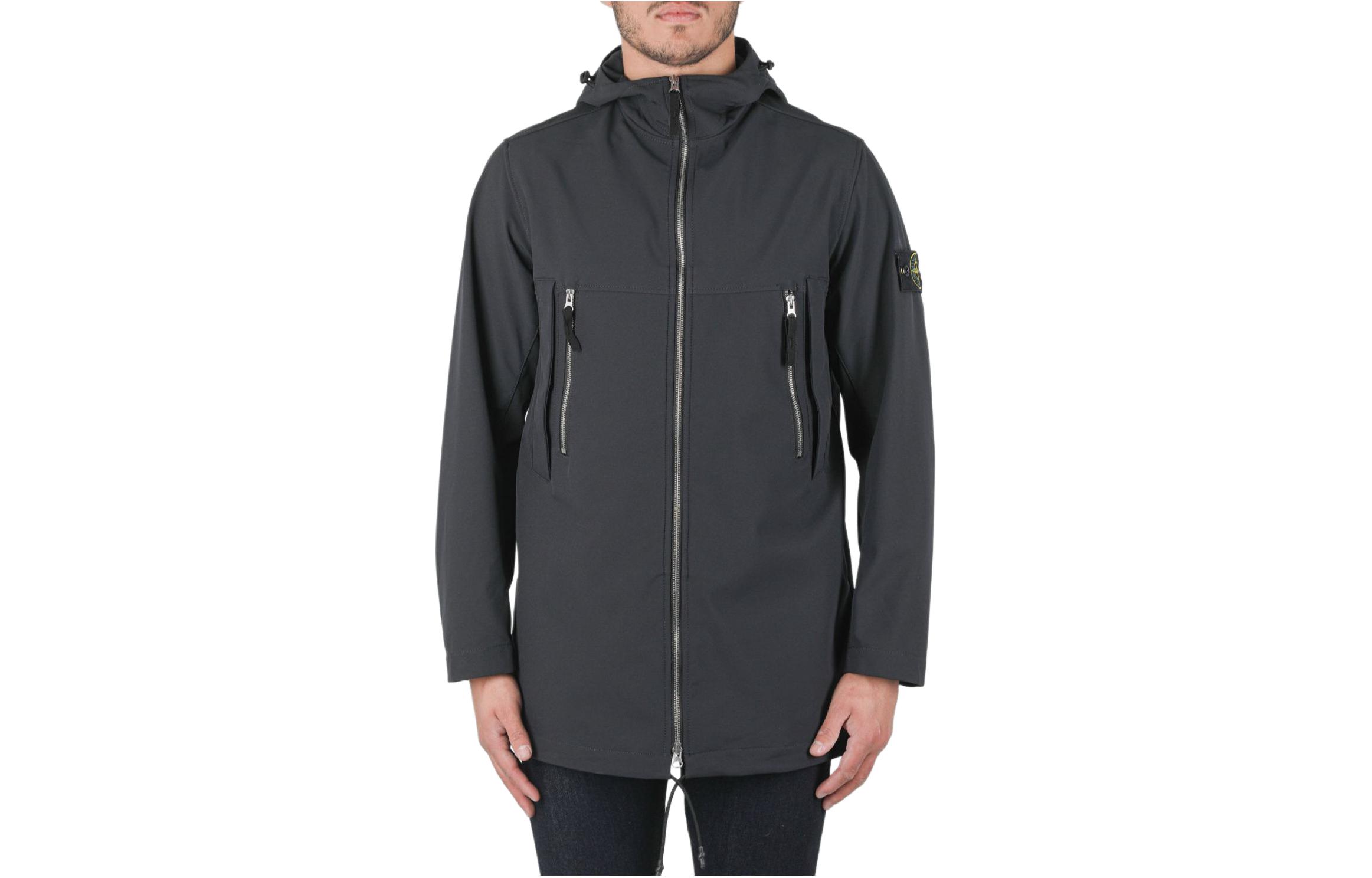 Stone Island Navy Blue Logo Patch Zip-Up Jacket for Men 741540627-V0020