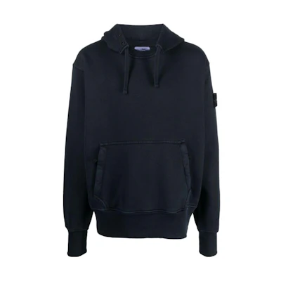 Stone Island Navy Blue Logo Print Hoodie for Men 791566455-V0120