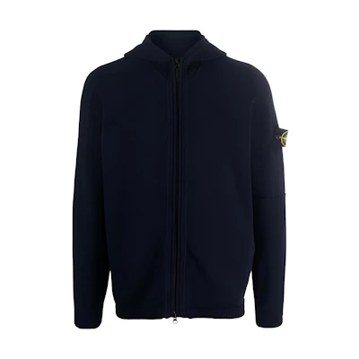 Stone Island Navy Blue Logo Zip Hoodie Loose Fit 7915509A3-V0020