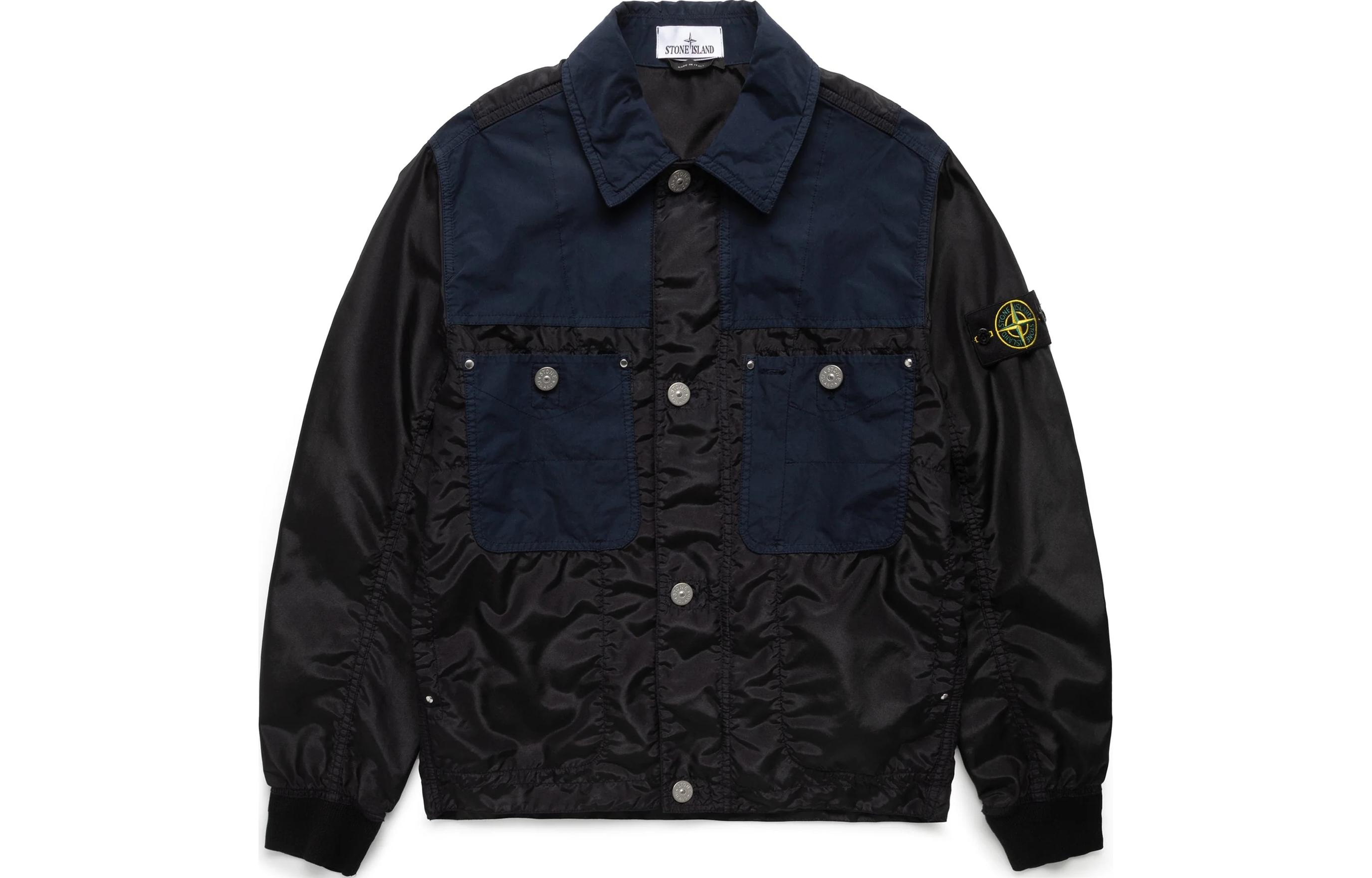Stone Island Navy Blue Long-Sleeve Jacket with Arm Badge Unisex 801542932-V0020