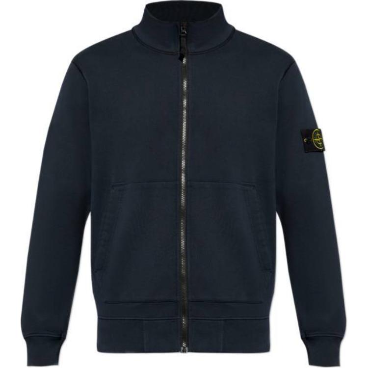 Stone Island Navy Blue Loose Fit Zipper Jacket with Stand Collar 811564351-A0020