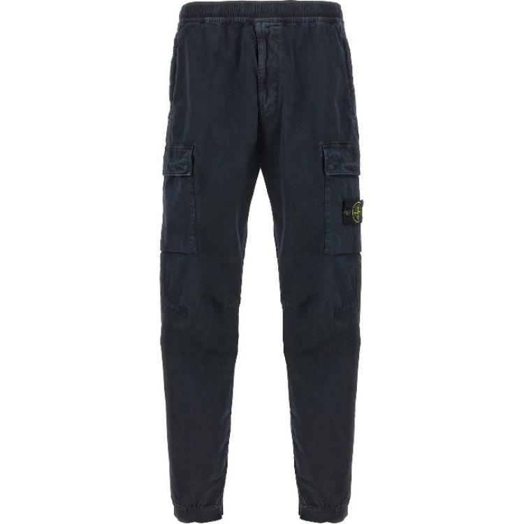 Stone Island Navy Blue Mid-Rise Elastic Cuff Cargo Pants 8115313L1-A0120