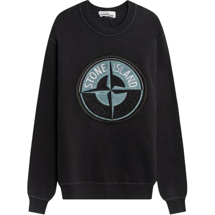 Stone Island Navy Blue Oversized Crewneck Logo Long-Sleeve Sweatshirt 731563094-V0020